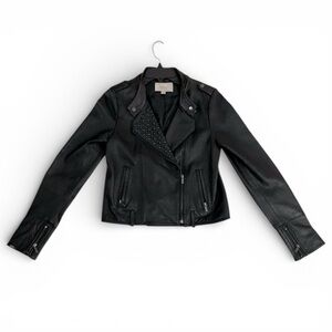 YOUNG BY YOYO YEUNG Women’s Lamb Leather Studded Black Moto Jacket Size Medium